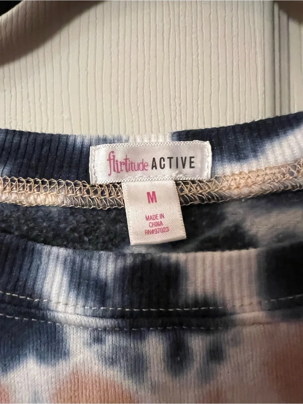 flirtitude Active Tie-Dye Pullover in Navy, Cream & Tan - Picture 3 of 4